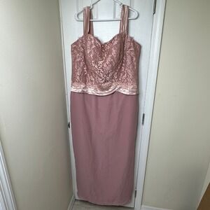 LT Lanting Womens Mauve Pink Lace Bodice Satin Strap Formal Maxi Gown Dress